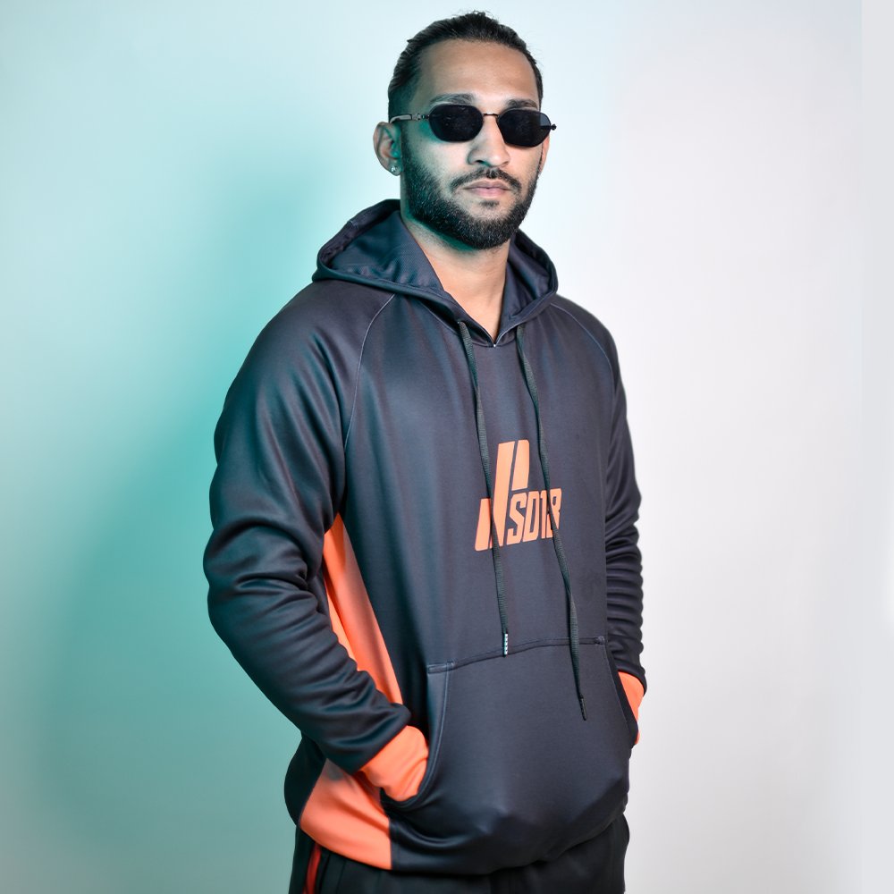 BLACK & ORANGE FLEECE HOODIE
